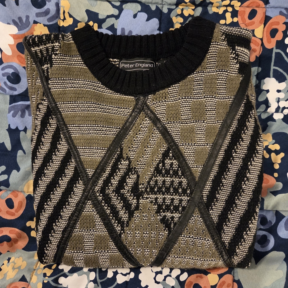 Peter England Sweater - Leather Accents! Black and Olive - Picture 8 of 14